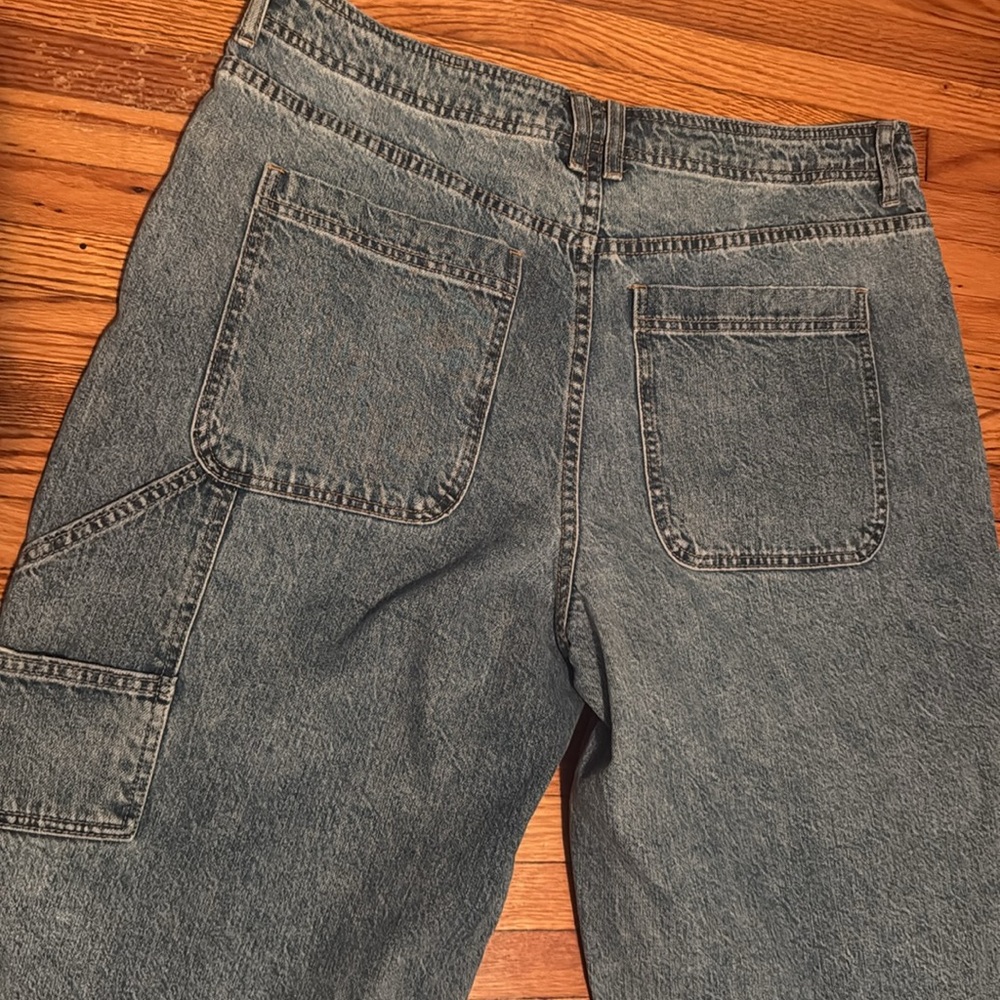 Free People CRVY Under Construction Utility Jeans Sz 32 Cargo Baggy Double Knee - Picture 9 of 10